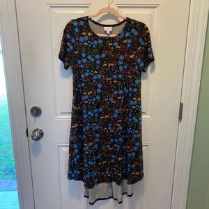 LLR black bright floral Carly dress hi low XS EUC